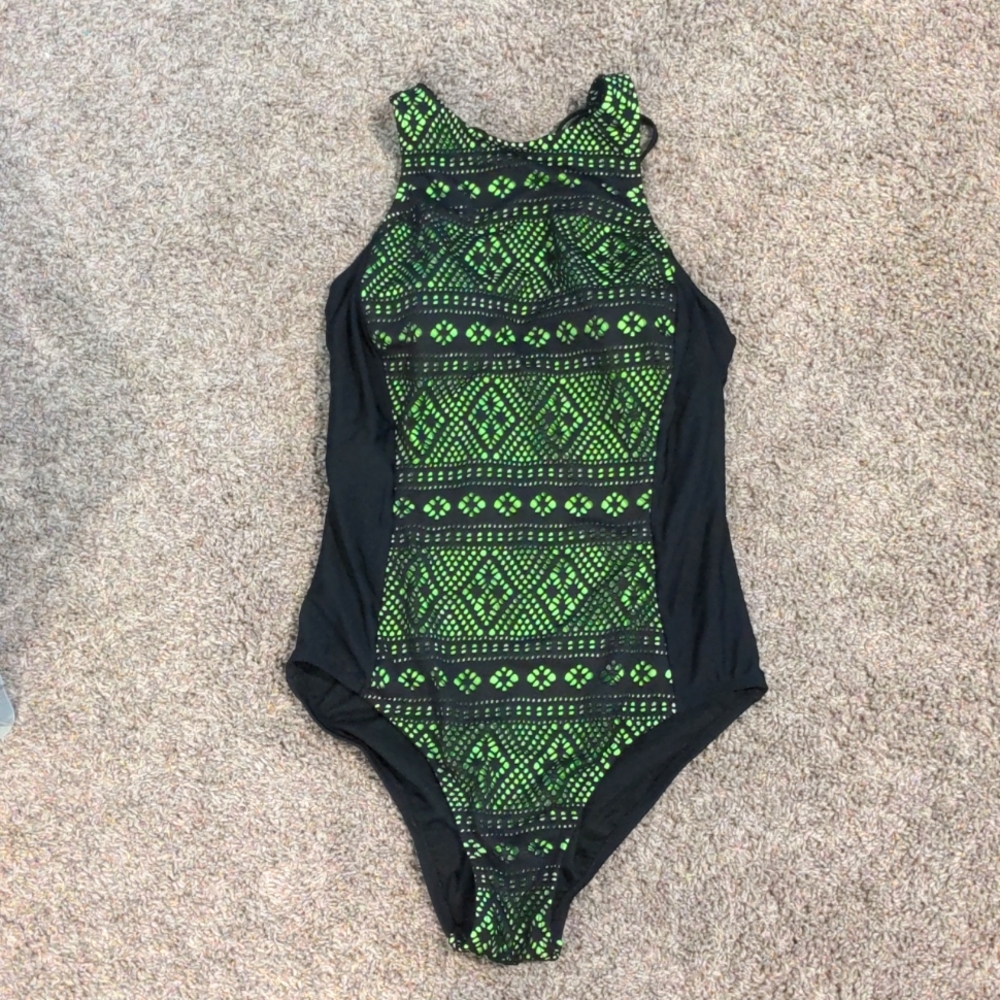 Neon Green & Black One Piece Bathing Suit